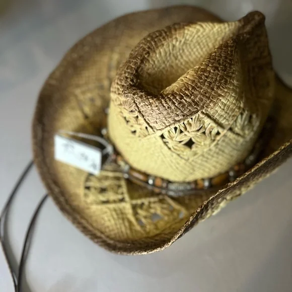Brown Woven Straw Hat with Beaded Band❤️ - Picture 12 of 17